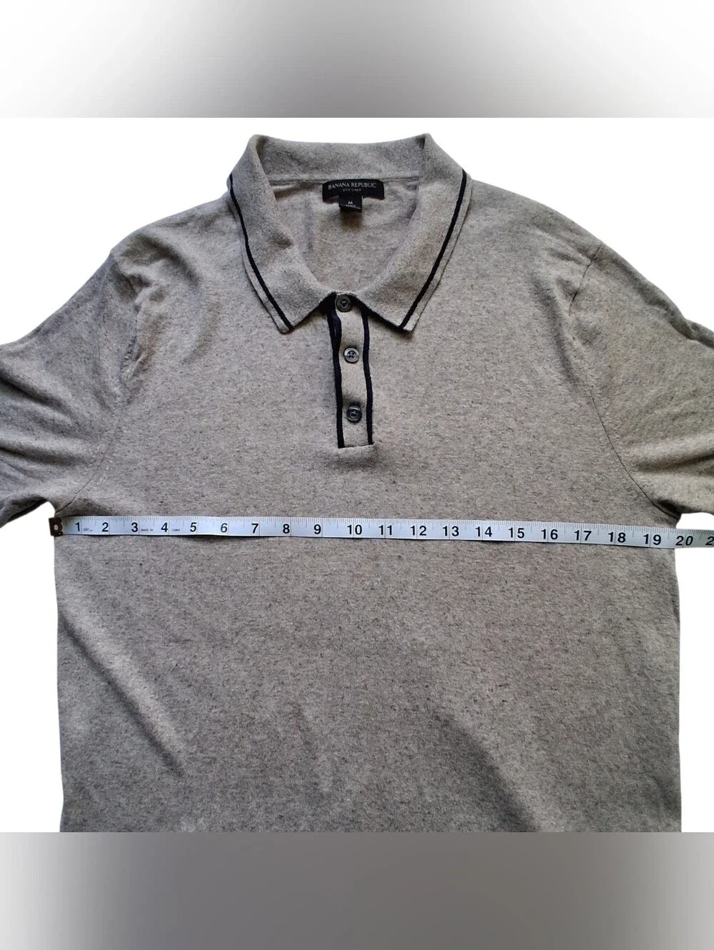 Banana Republic Tipped Silk Linen Knit Polo Shirt Medium Beige Grandpacore